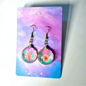 Gold resin floral stainless steel hook handmade earrings